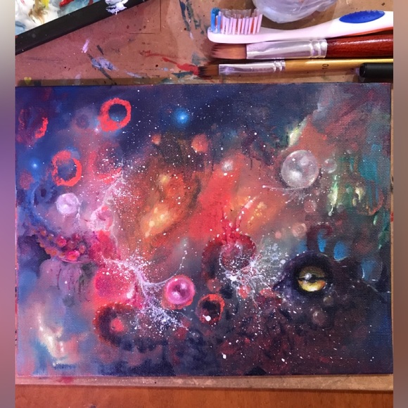 Hand Crafted Other - ⭕️ SOLD Octopus space art original painting ocean pop surrealism artwork